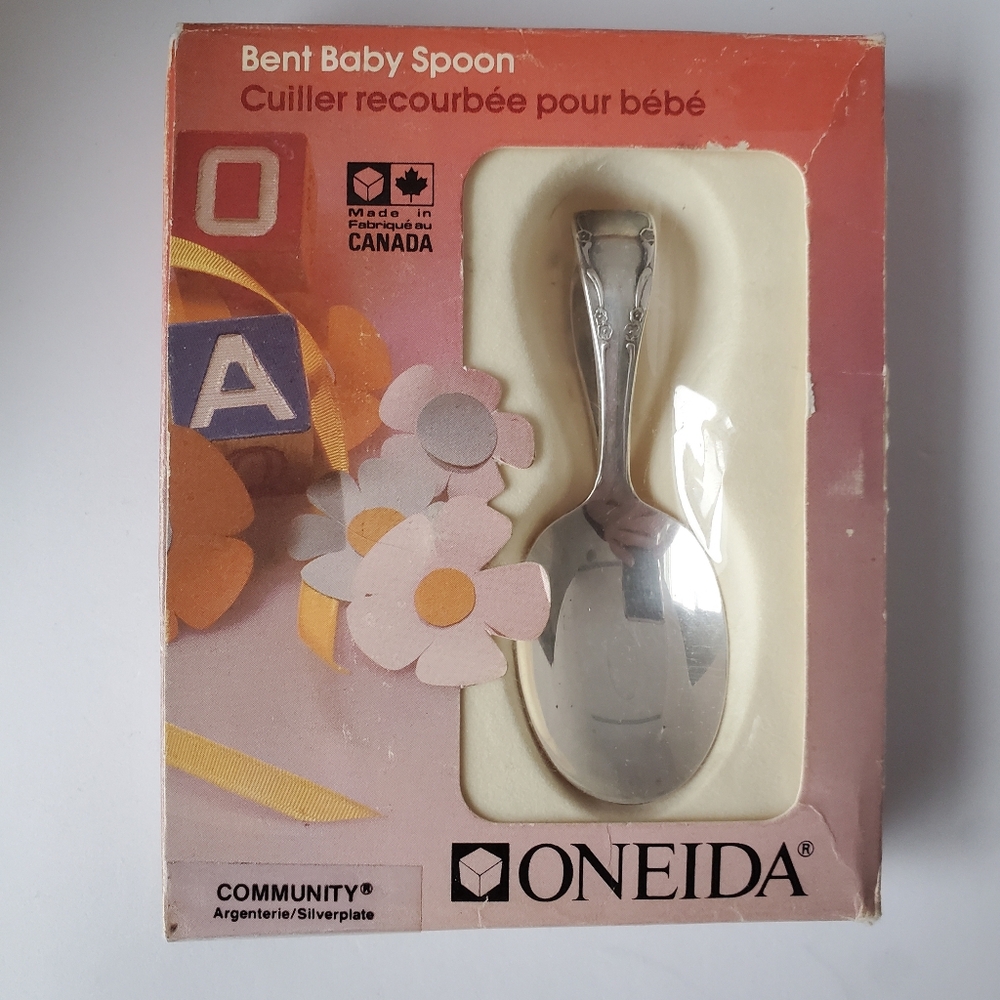 Oneida Community Silverplate Bent Baby Spoon Vintage in Original Box